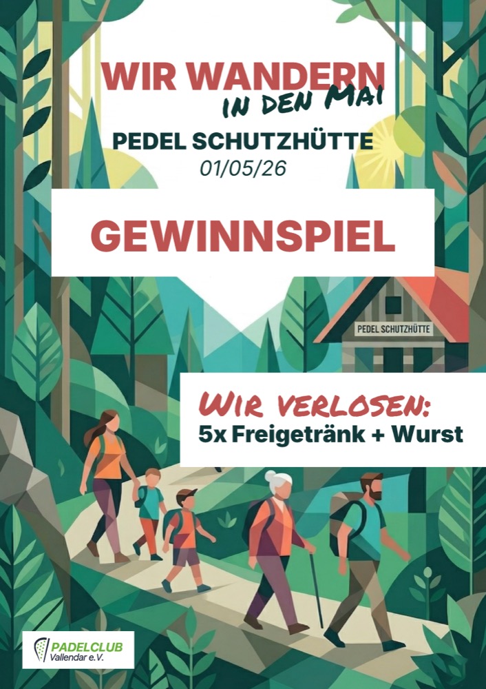 Plakat: Wir wandern in den Mai – Maiwanderung zur Pedel-Schutzhütte am 1. Mai 2026